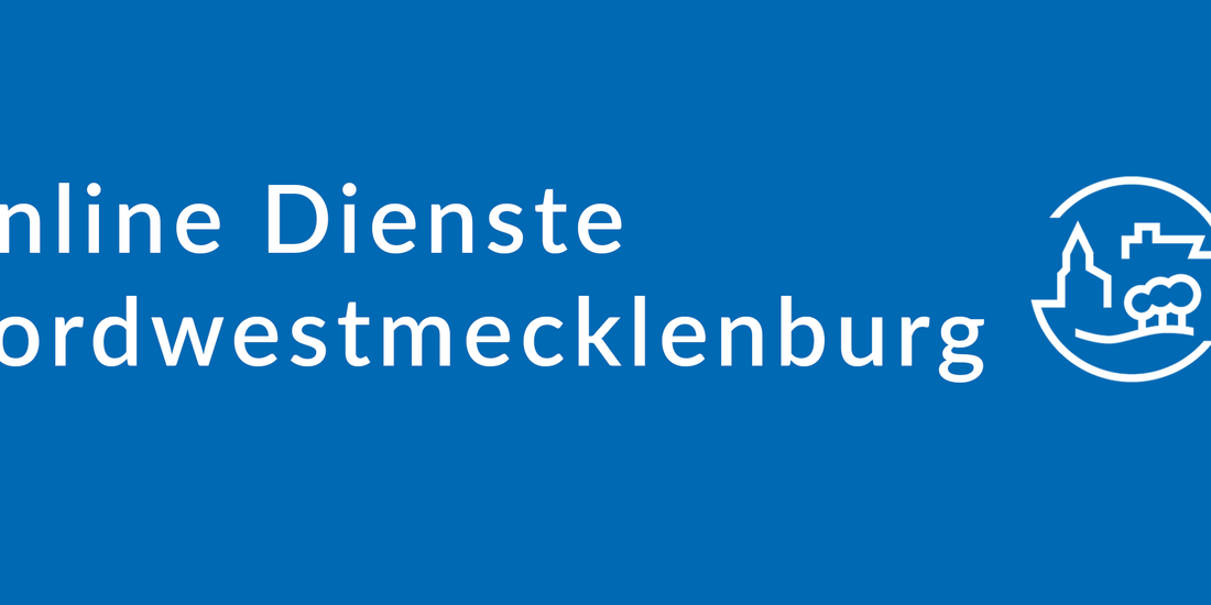 Grafik blauer Hintergrund mit weißen Text Online-Dienste Nordwestmecklenburg © LK NWM